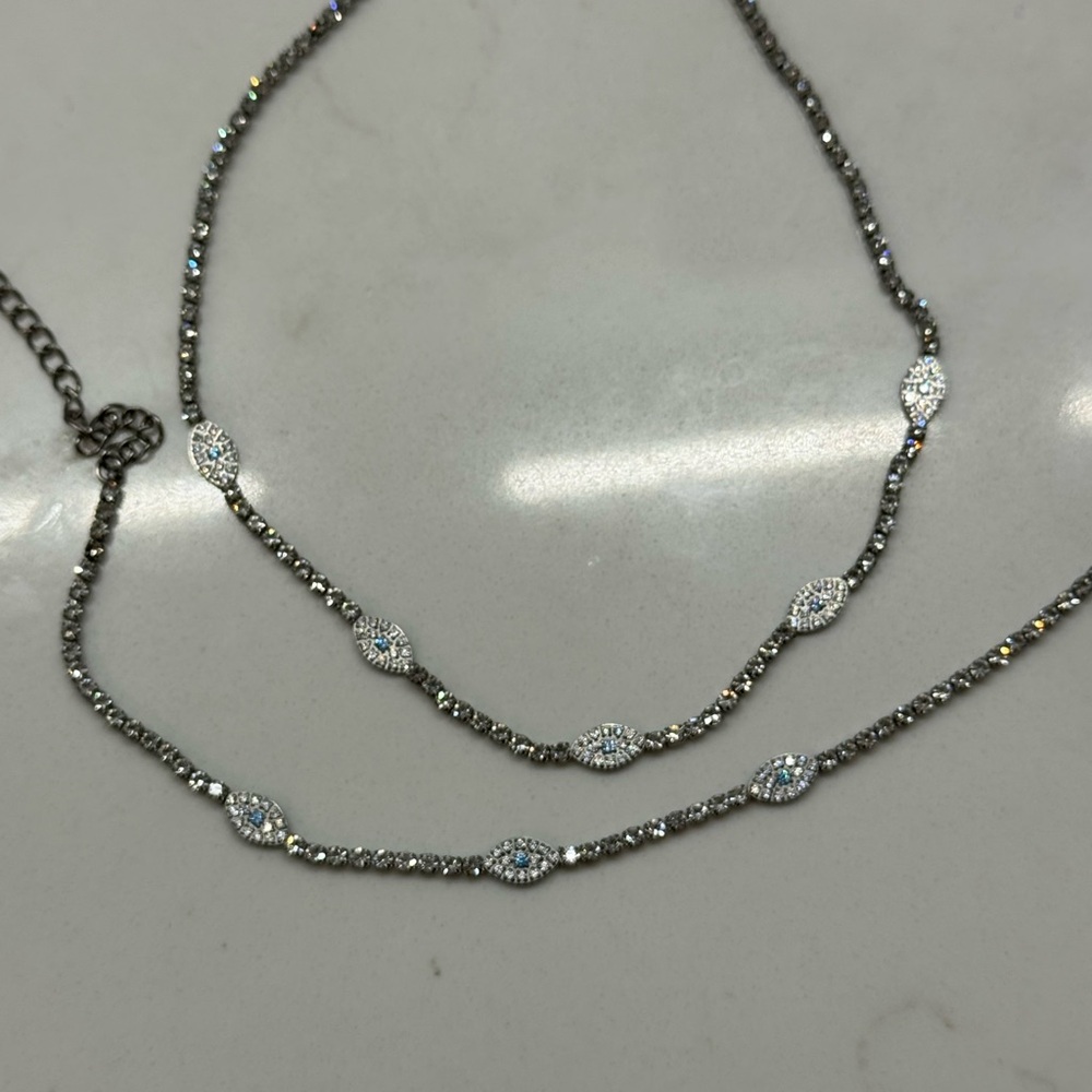 Silver Icy Evil Eye Necklace And Bracelet Set